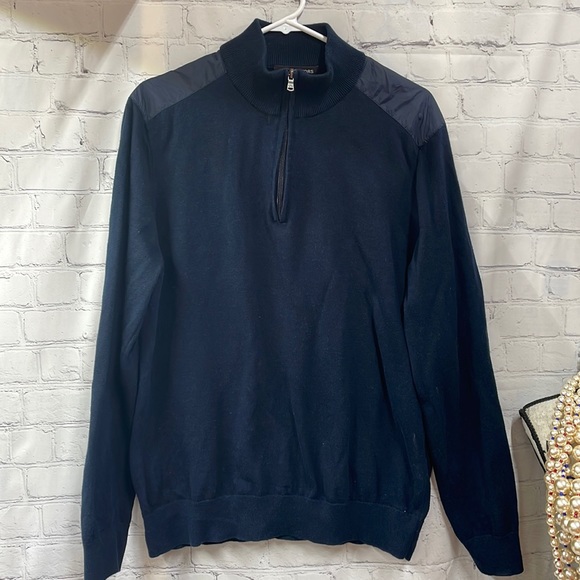 Michael Kors large cotton sweater with fabric shoulder details 3/4 zip - Picture 1 of 7